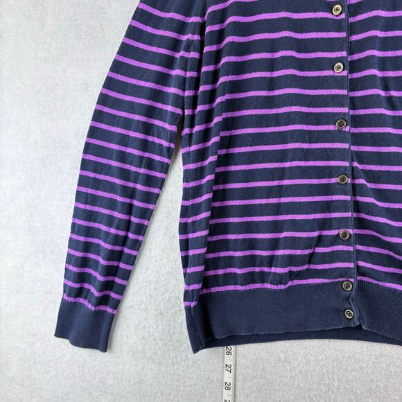 Nautica Button Up Long Sleeve Sweater Women's XL Navy & Purple Striped Dark Prep - Picture 2 of 10